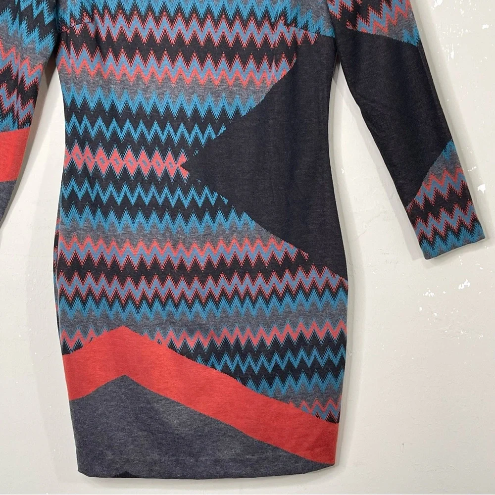Cache Multicolor Sweater Dress Career Abstract Chevron Aztec Mixed Print Size 8 - Picture 6 of 13